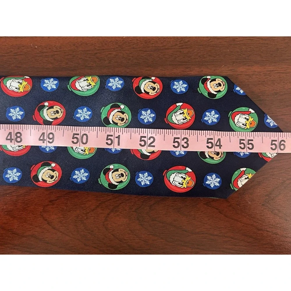 Disney Mickey Mouse Donald Duck Christmas Ornament Navy Blue‎ Polyester Necktie